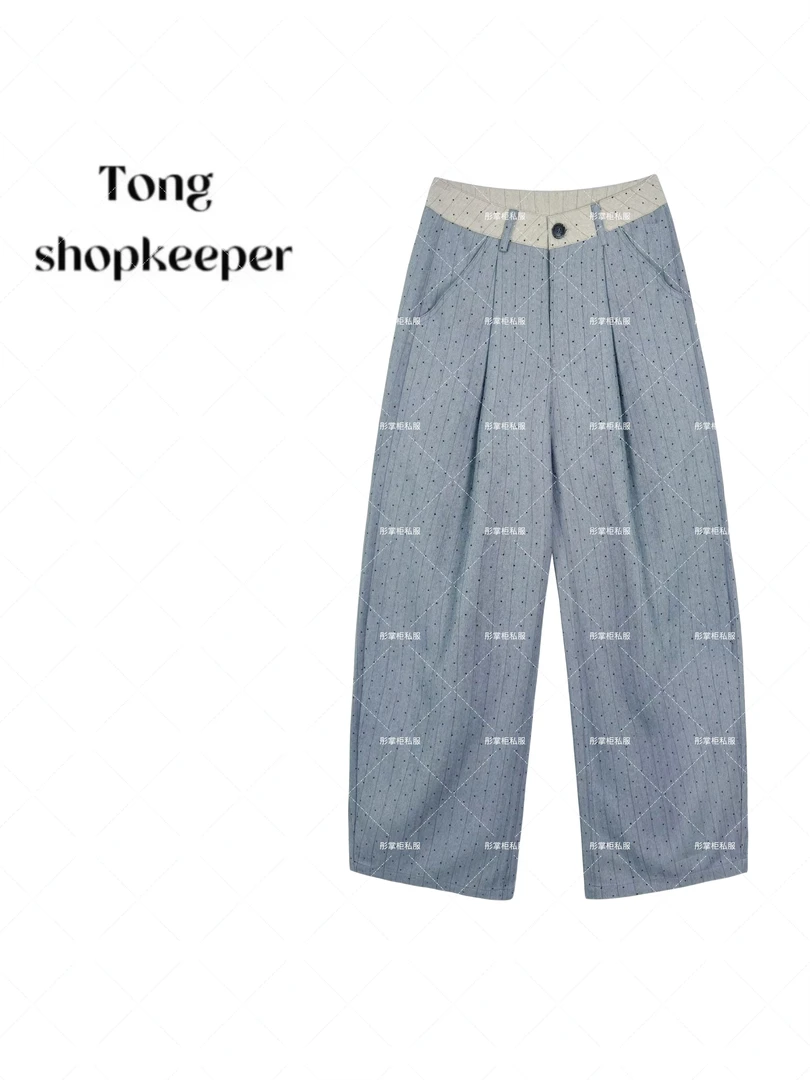 QJ/彤掌柜1682180 夏款2025定制重工烫钻老钱微褶显瘦气质休闲裤