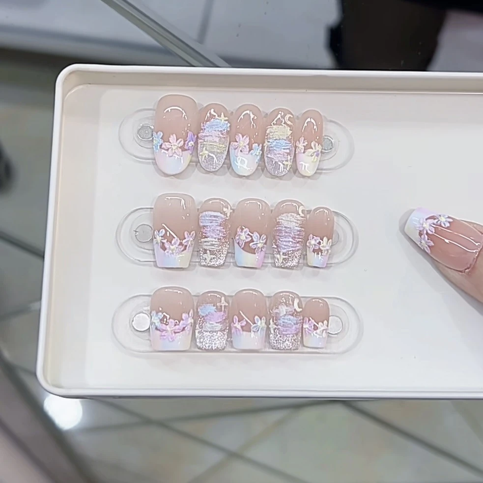 3000 NAIL “油画小花”设计师高定原创纯手工高级感猫眼显白穿戴甲