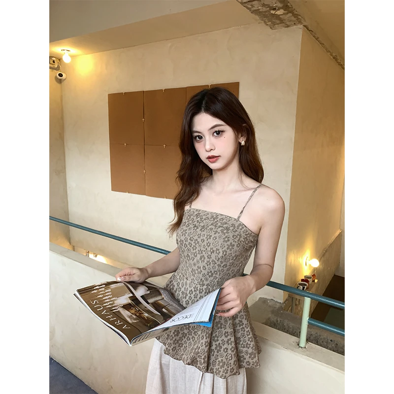 2025年夏季新款女棕色无袖上衣韩版百搭气质温柔女DRC185-A上衣