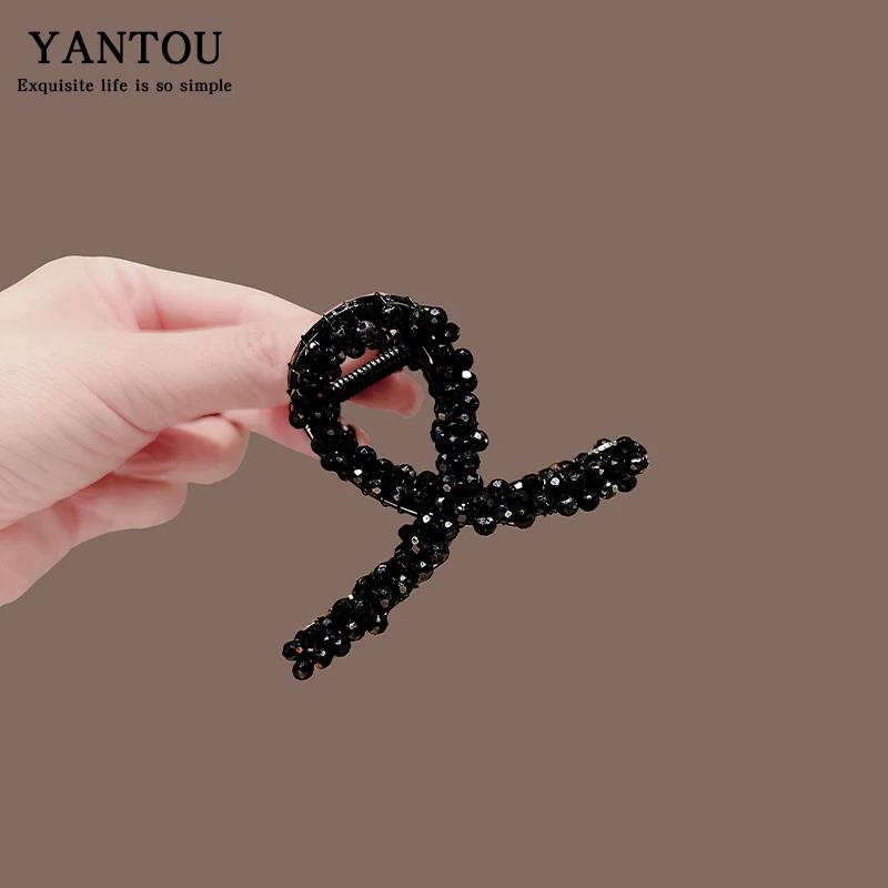 气质简约盘发发卡水钻发夹中号抓夹女高级感后脑勺半扎发鲨鱼夹子