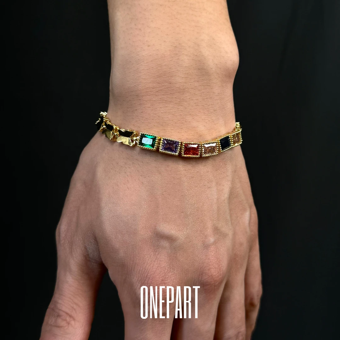 铜合金合成锆石手链 ONEPAER异形切彩锆蝴蝶拼接手链轻奢时尚