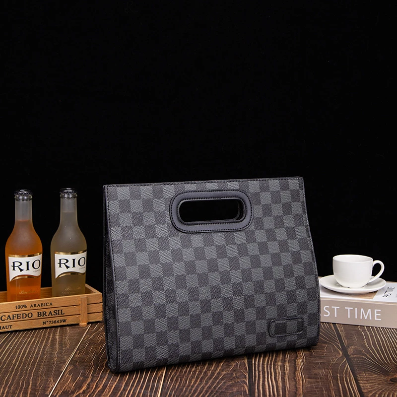 新款潮男士手拿包直播热卖格子男包大容量商务休闲手包男款文件包