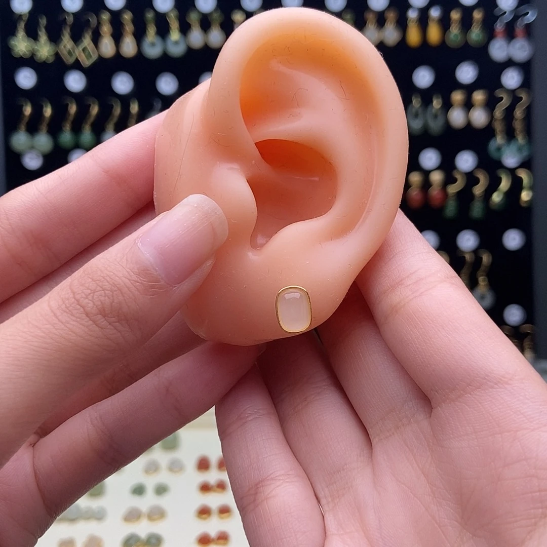 和田玉银S925镀金镶嵌耳饰