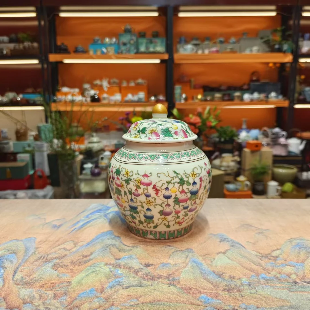 沐雨茶具  复古陶瓷七彩葫芦茶叶罐密封罐储茶罐-5166（直播专享）