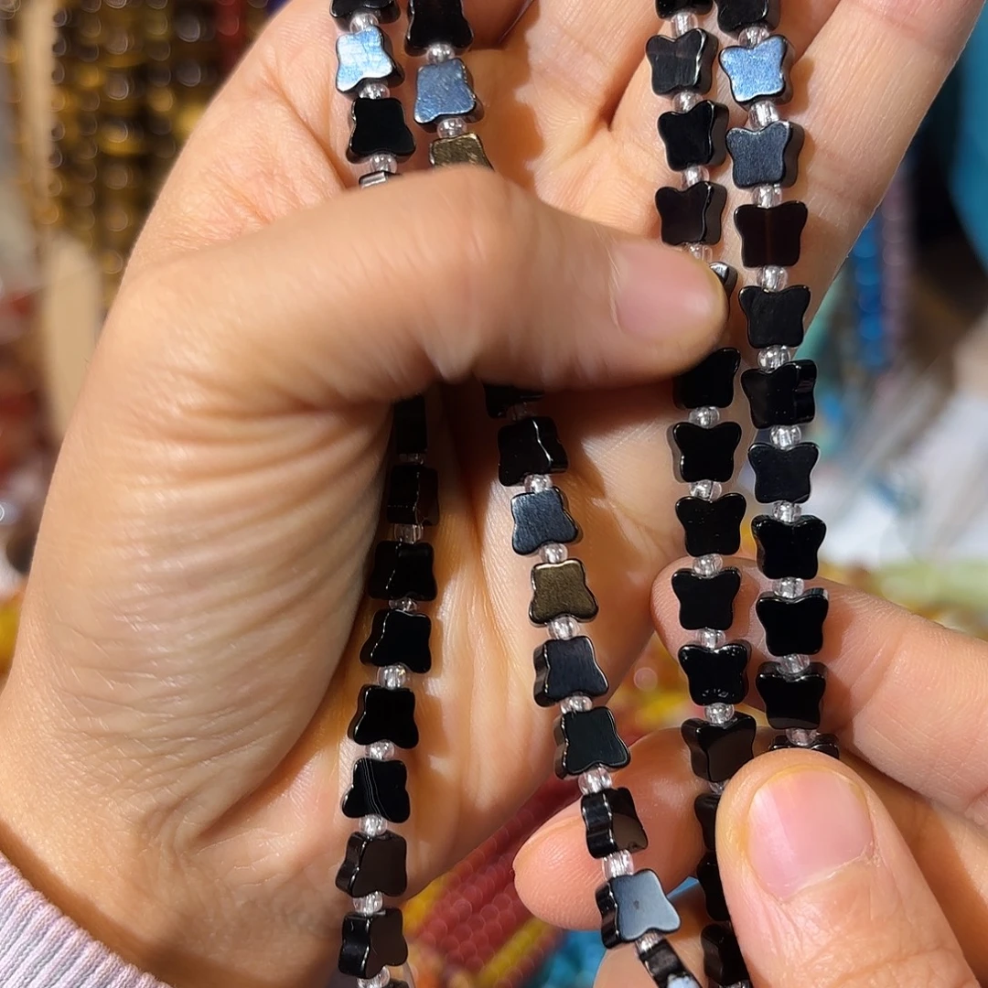 玛瑙/玉髓银S925镀金镶嵌珠宝半成品黑玛瑙卡6-7一条蝴蝶