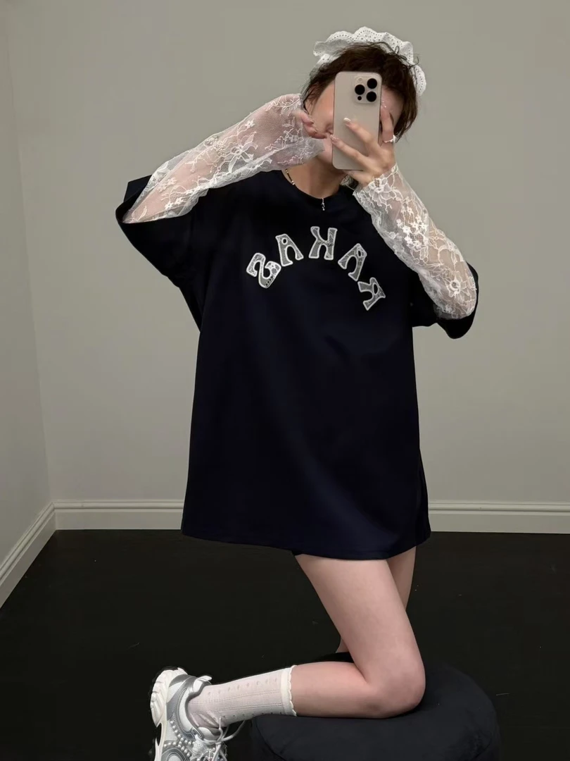 【琦琦】25款欧货蕾丝刺绣假两件体恤