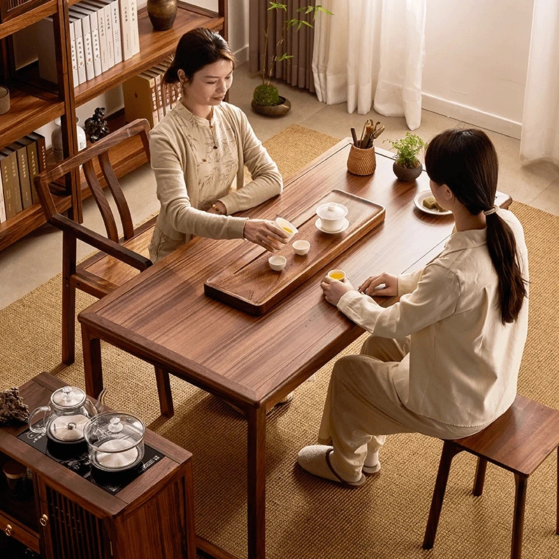 南美胡桃木新中式茶桌椅阳台茶室家用泡茶台禅意茶艺桌现代书法桌