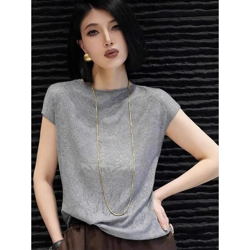 独特别致洋气短袖t恤夏季小众设计感提花减龄正肩上衣百搭小衫女