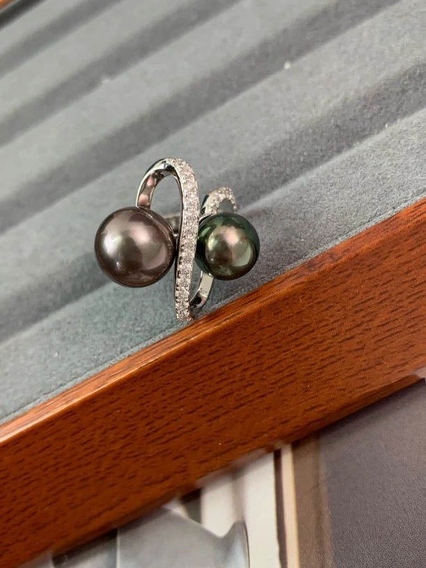 天然海水珍珠 大溪地珍珠戒指 8-10mm s925银珍珠戒指