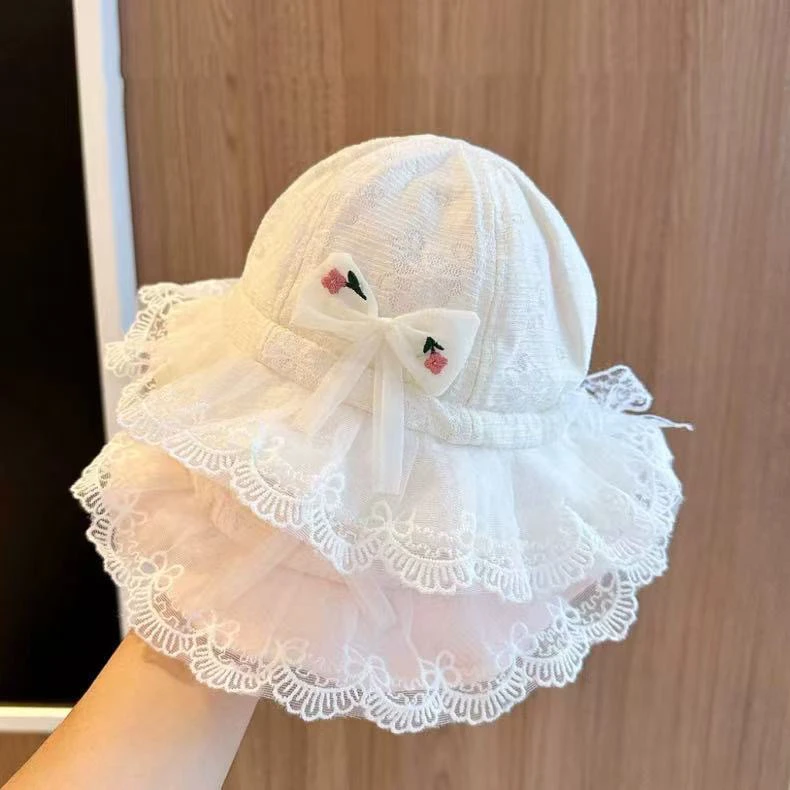 婴儿帽子夏季韩版渔夫帽可爱公主花边蝴蝶结洋气宝宝遮阳婴儿帽子