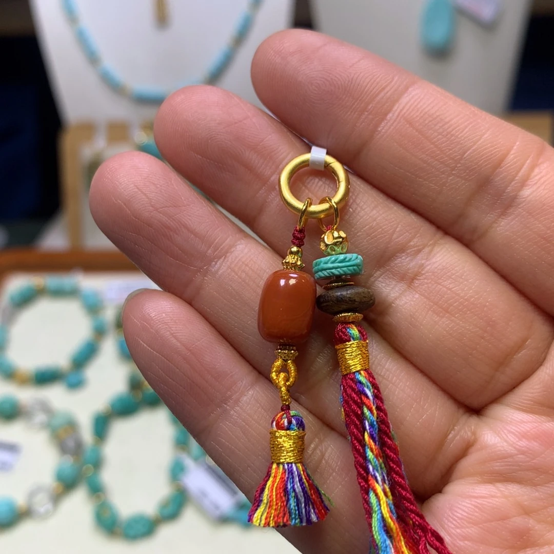 南红玛瑙银S925镀金镶嵌挂件