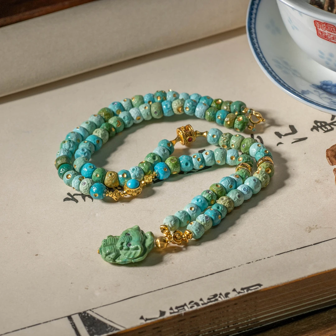 【世间臻宝】18K绿松石大肠DIY项链/Q1780/多样性发/5mm/42cm/5