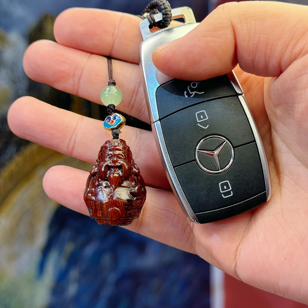 财爷钥匙扣 紫檀木 雕刻手把件