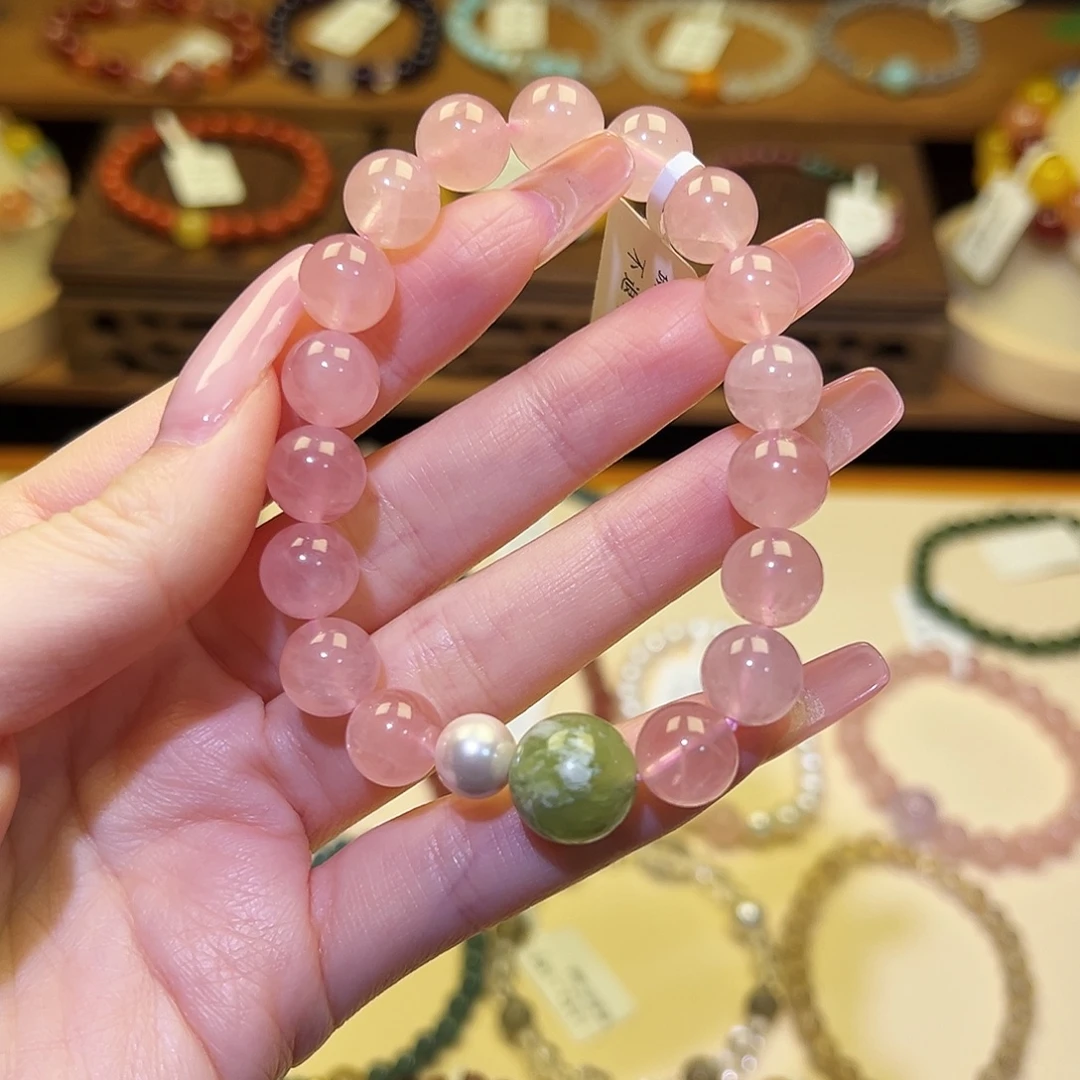 手串水晶银S925镀金镶嵌粉1402