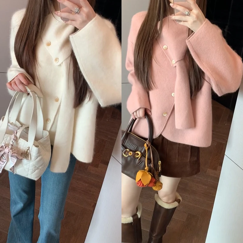 【mimius】&游鹿鹿 围巾领不规则设计浣熊绒毛衣（带围巾）WF09171