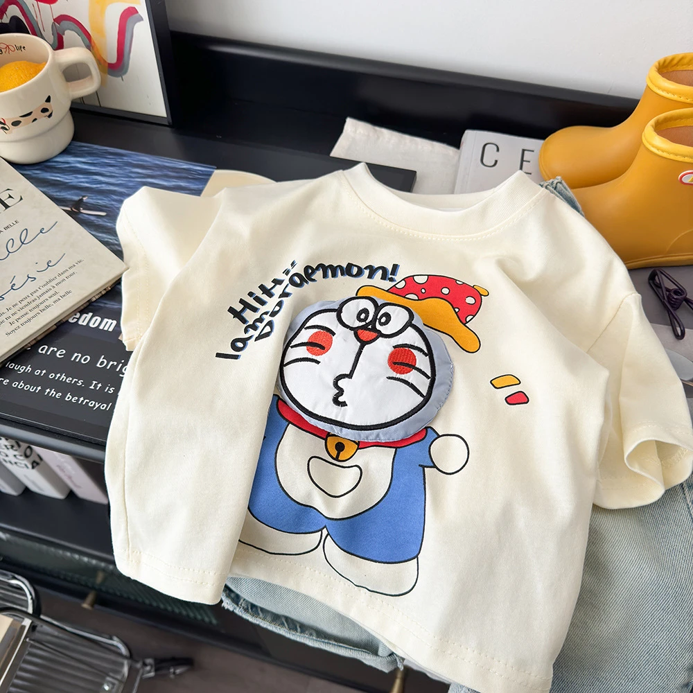 儿童夏季短袖T恤2025新款中大男童洋气时尚卡通玩偶圆领半袖上衣