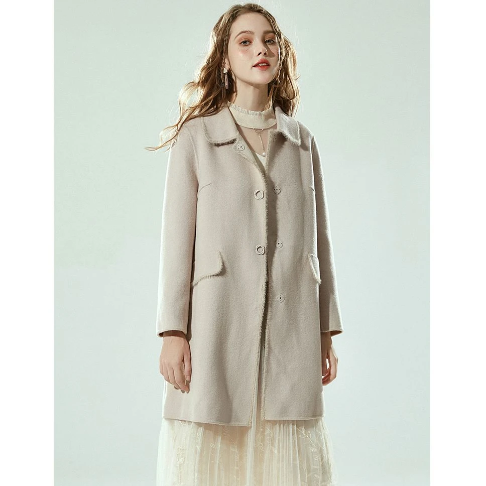 F097含羊毛长款双面尼毛呢外套大衣女冬34ZA1E0008