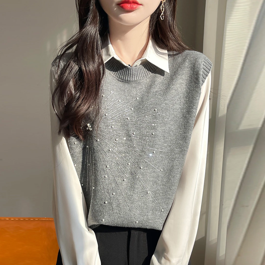 胖mm春秋大码女士马甲时髦洋气遮肚子显瘦上衣2025新款针织打底衫