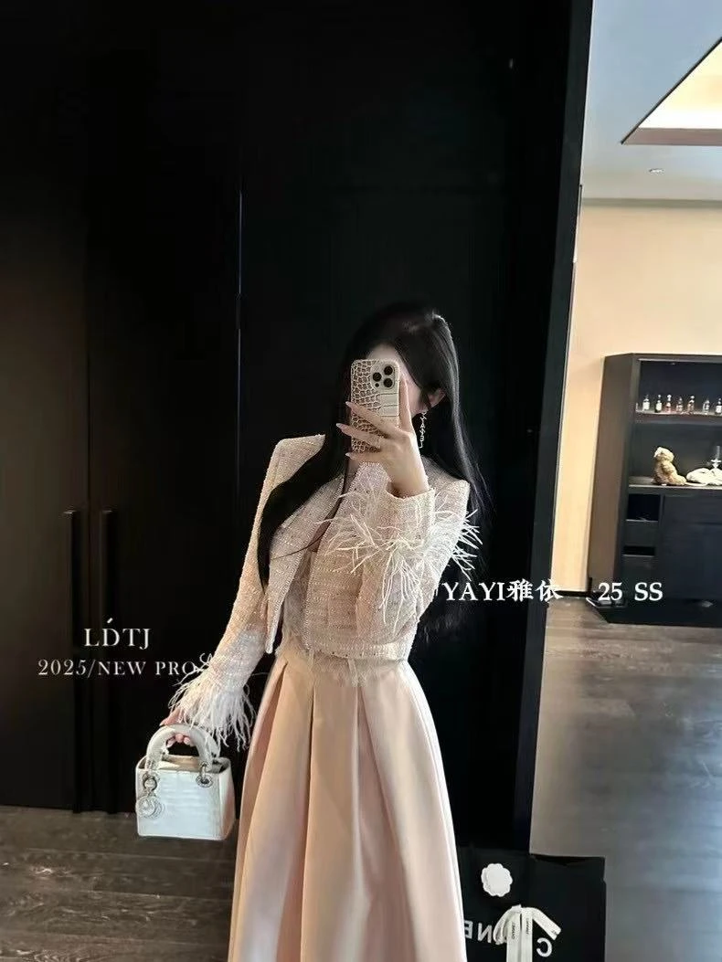 小香风外套长袖纯色短外套半身裙设计师礼服拼接女神小香风