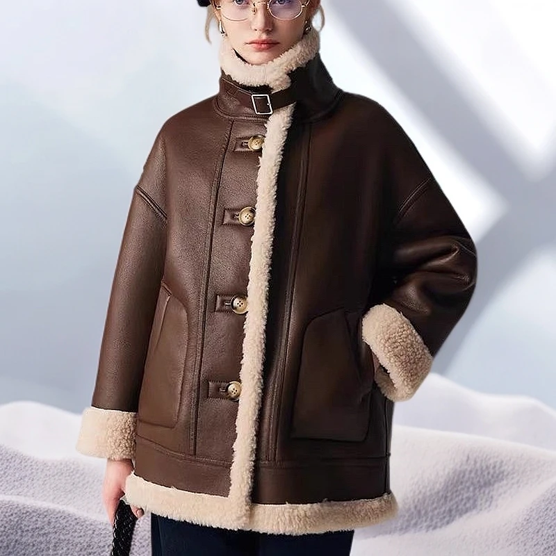 孤品捡漏 断吗清仓 皮 毛一体女装短外套加厚保暖冬季