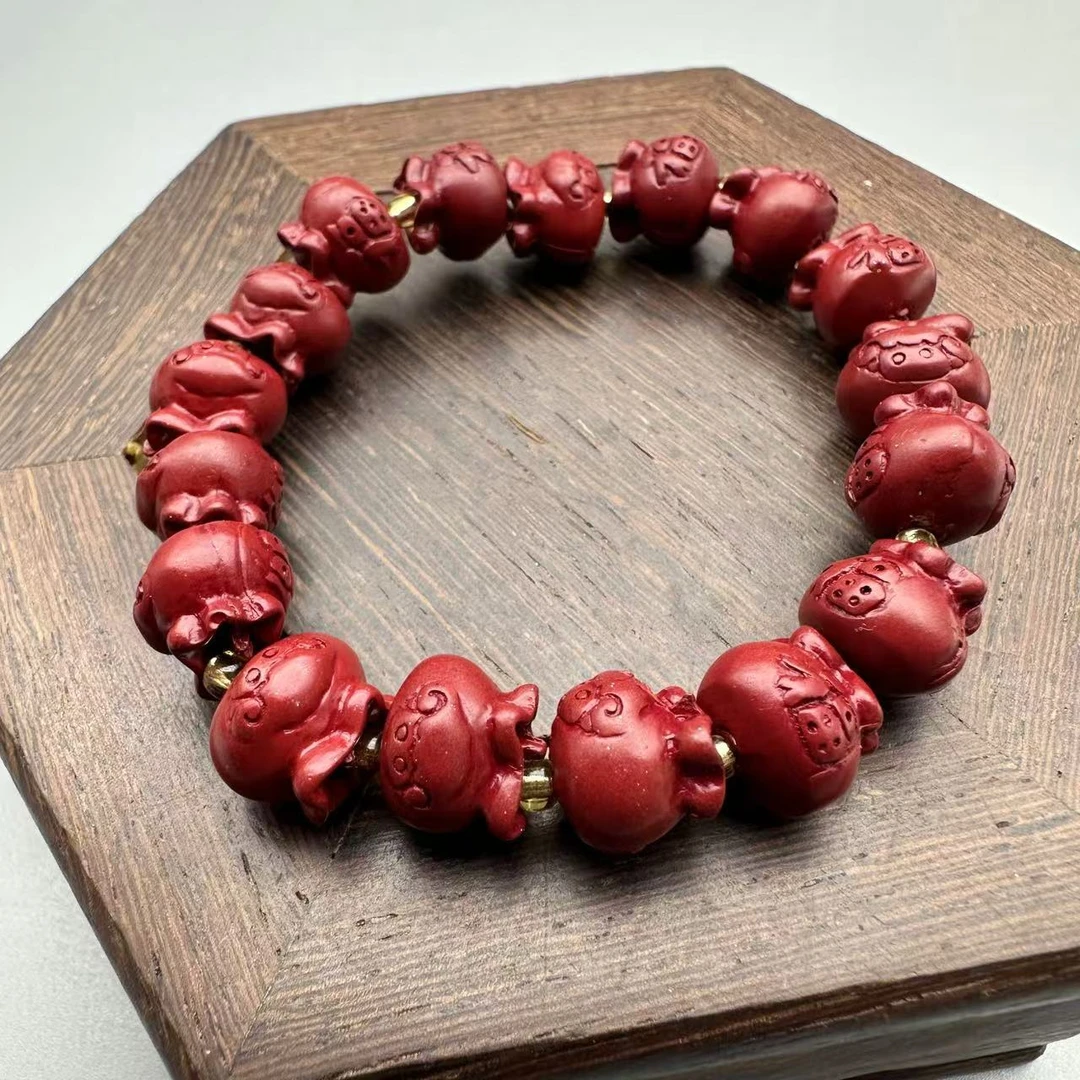 含辰砂工艺品ZA867-经典紫色雕刻福袋配隔珠单圈手串