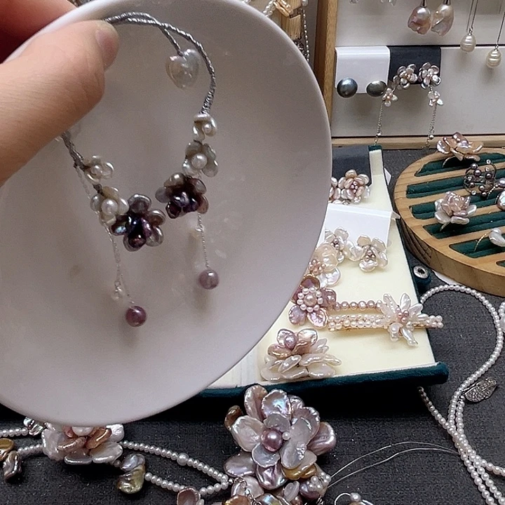 ໑***回三醋酯纤维珍珠花耳钉珍珠耳钉