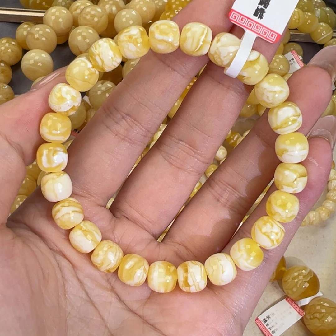 琥珀未镶嵌手链9.4瓷白虎皮