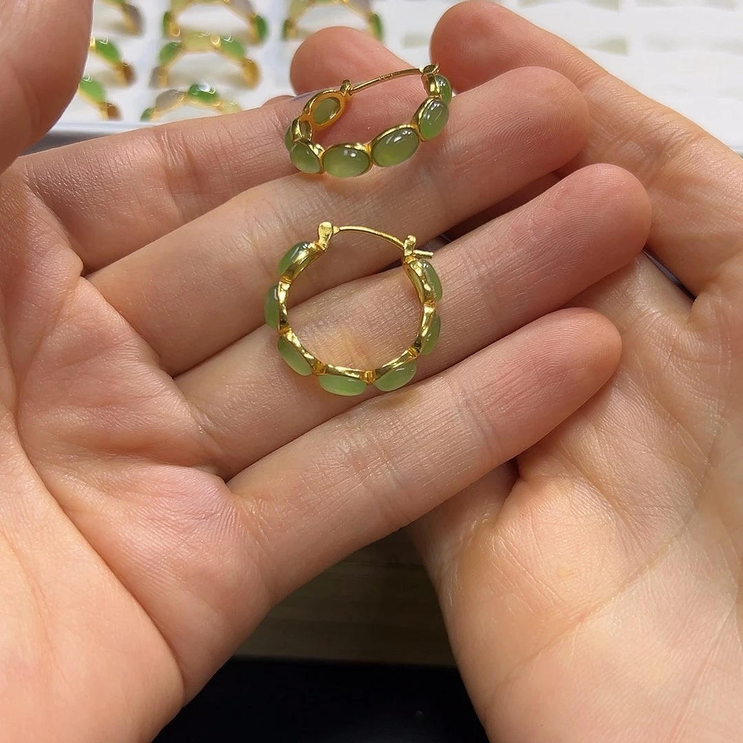 银S925镶嵌和田玉耳饰清*