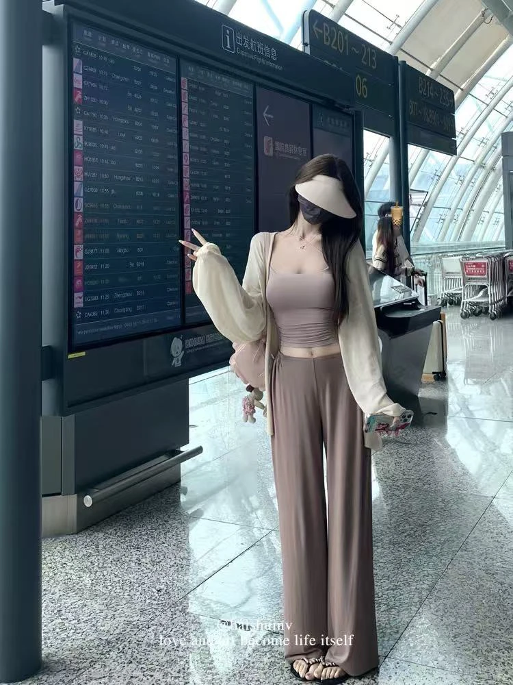 1151秋季新款复古简约通勤百搭修身显瘦吊带背心休闲裤两件套