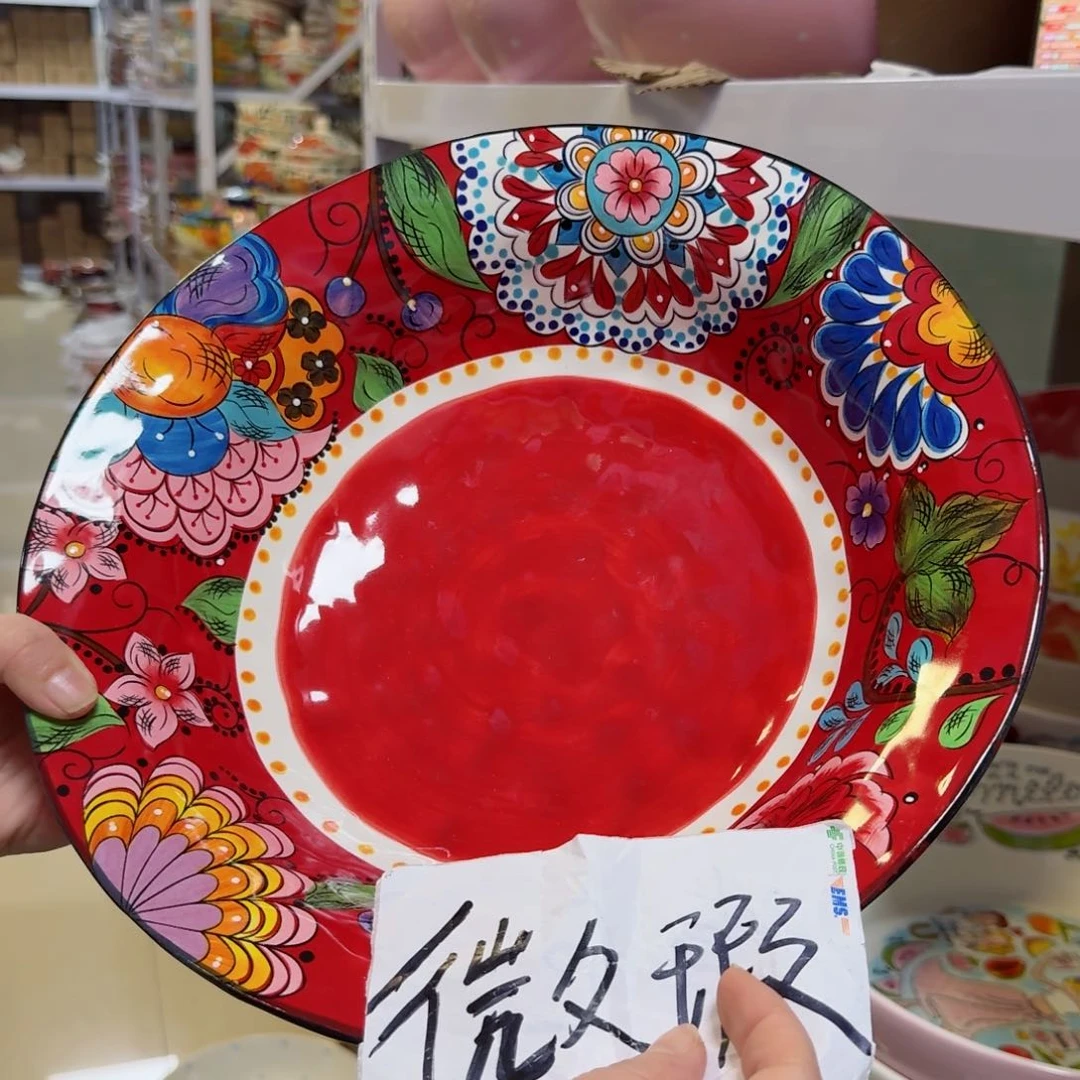 瓷片微瑕12英寸红奥克大盆一只