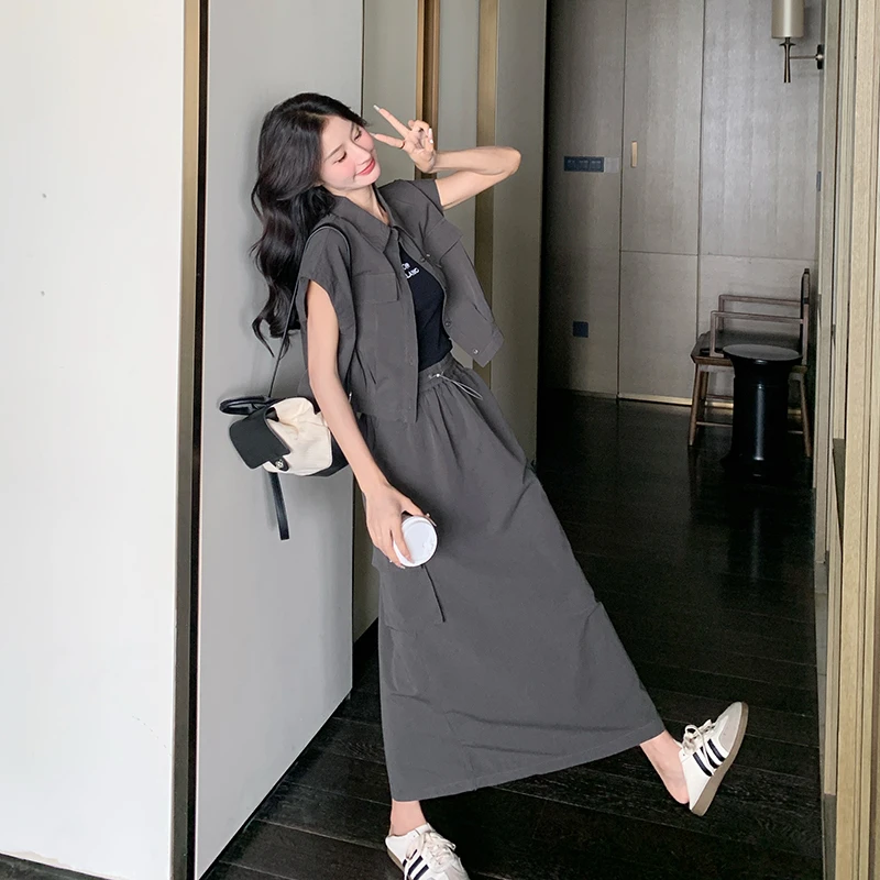 酷飒工装套装裙女夏季2025新款轻奢高级感减龄气质半身长裙两件套