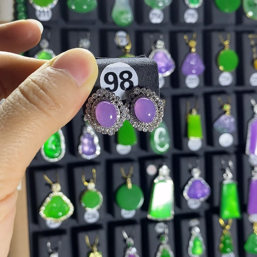 银S925镶嵌翡翠耳饰98