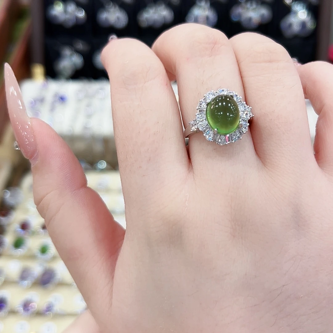 静***一蛇纹石玉银S925镶嵌戒指