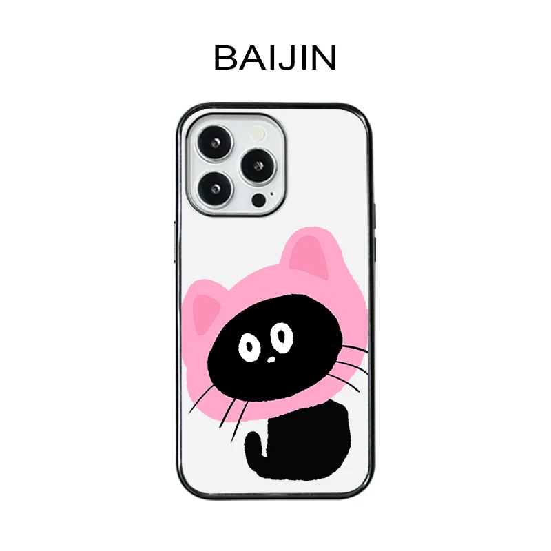 白瑾原创头套小猫超薄亚克力适用iPhone16promax苹果15PRO手机壳