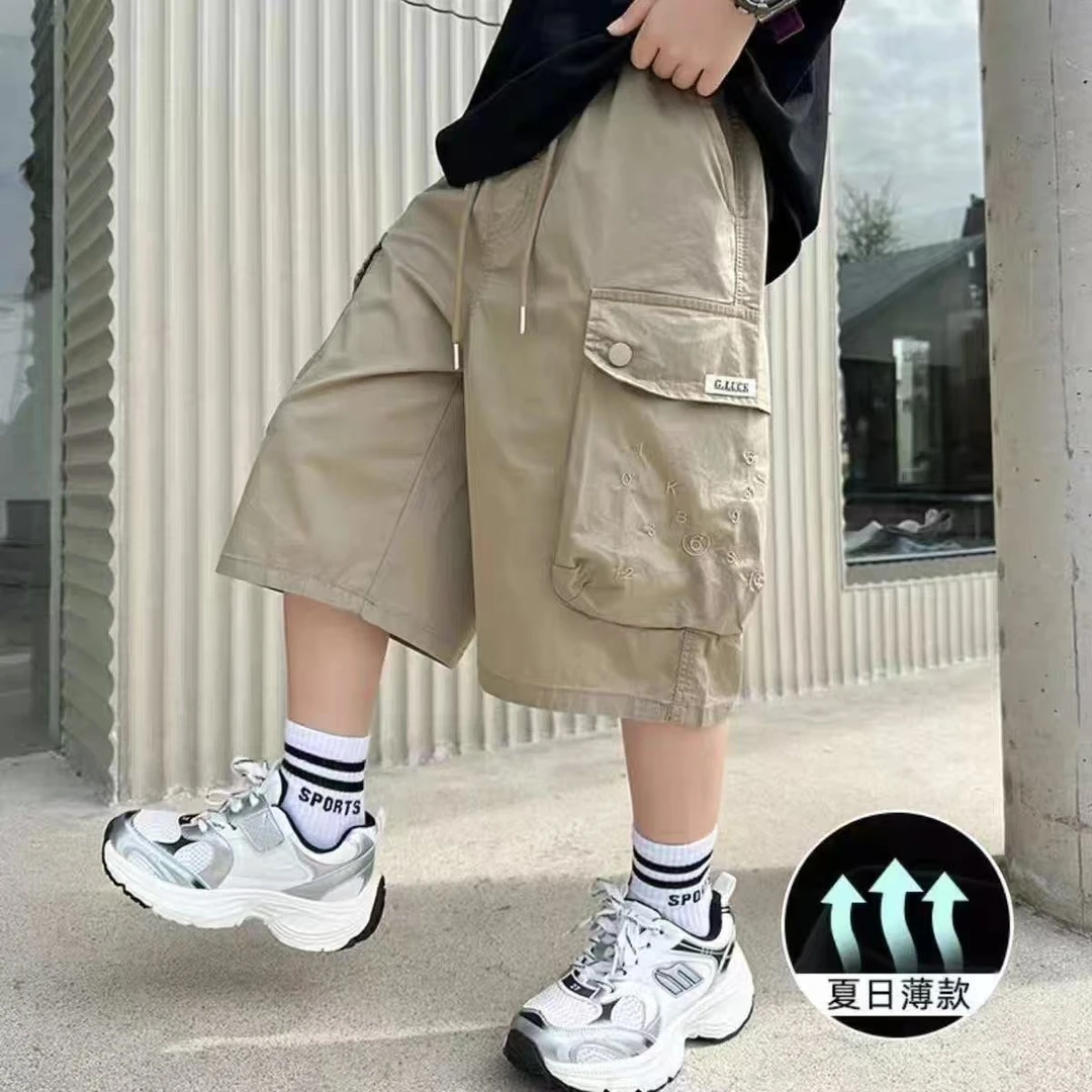 【纯棉】1男童工装短裤夏季薄款五分裤潮流中大童休闲刺绣宽松短裤