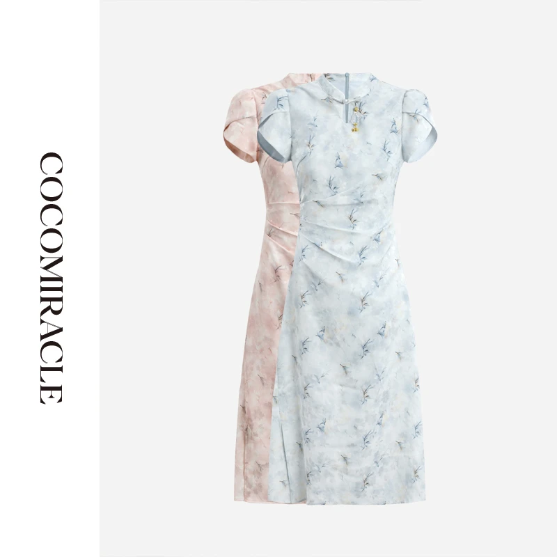 董小姐【花想容】新款新国风捏褶收腰修身连衣裙Q53LYQ561