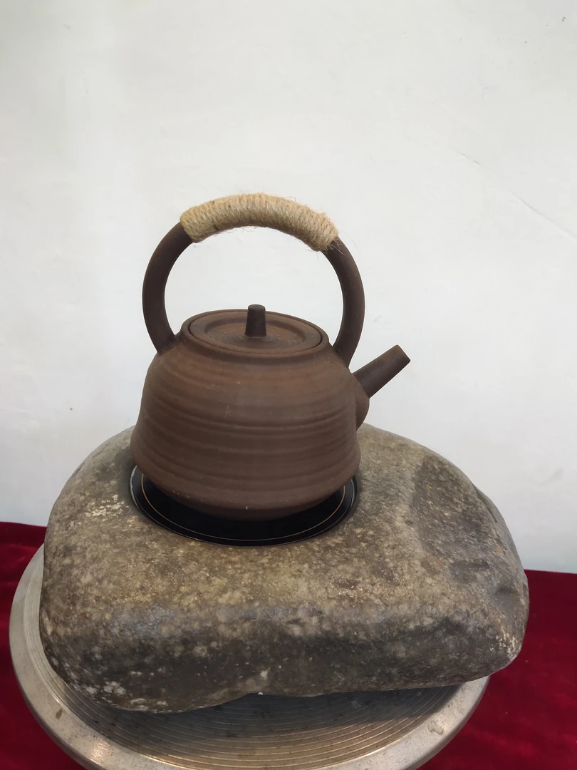 古韵侘寂风原石陶瓷雕刻原创茶炉(包含航空对接头安全炉芯)铸铁