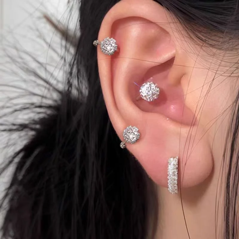 925银耳饰 超闪满钻耳骨钉高级感养耳睡觉免摘耳骨环气质百搭耳饰