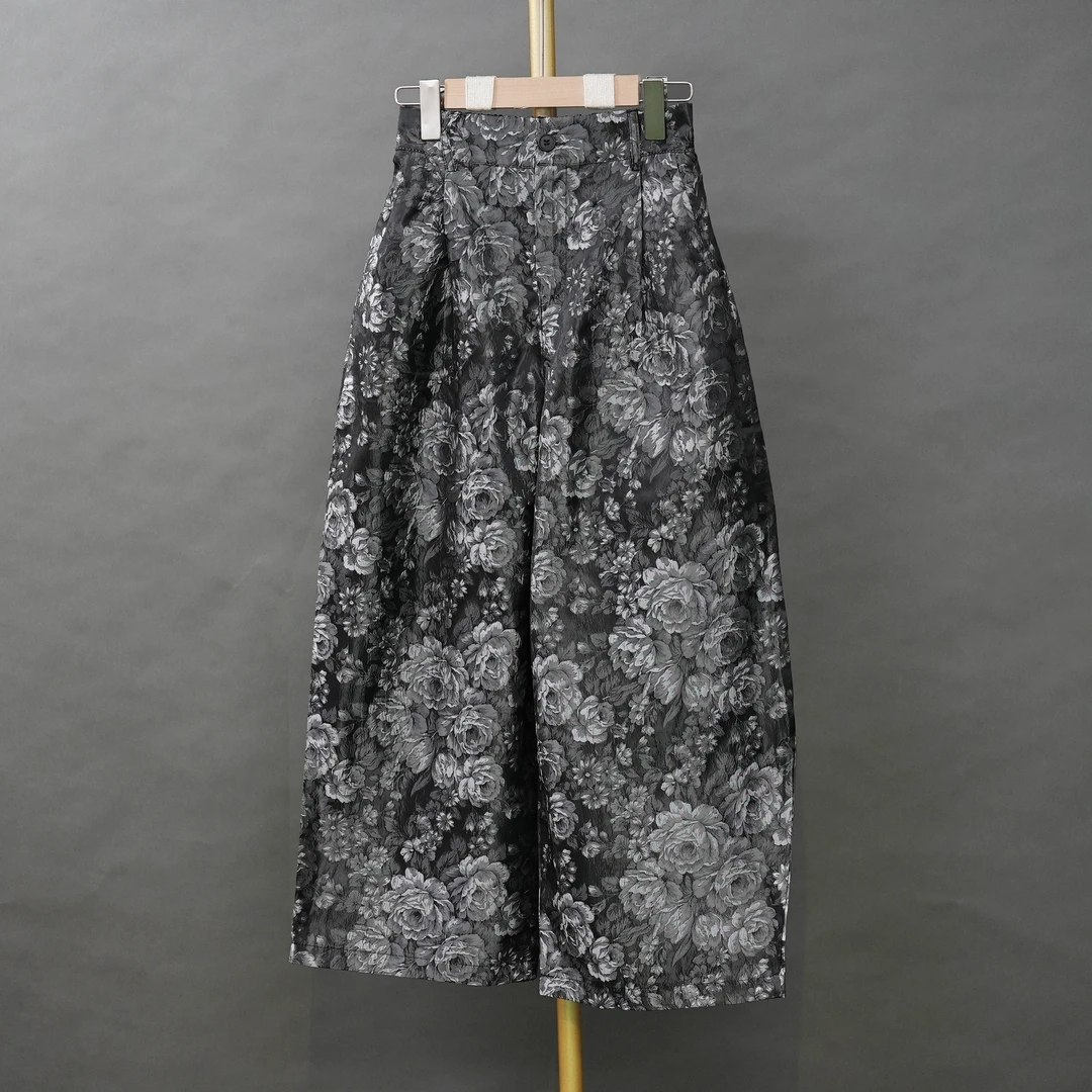 2025年秋季新款时尚显瘦气质新中式百搭宽松提花花苞裤九分阔腿裤