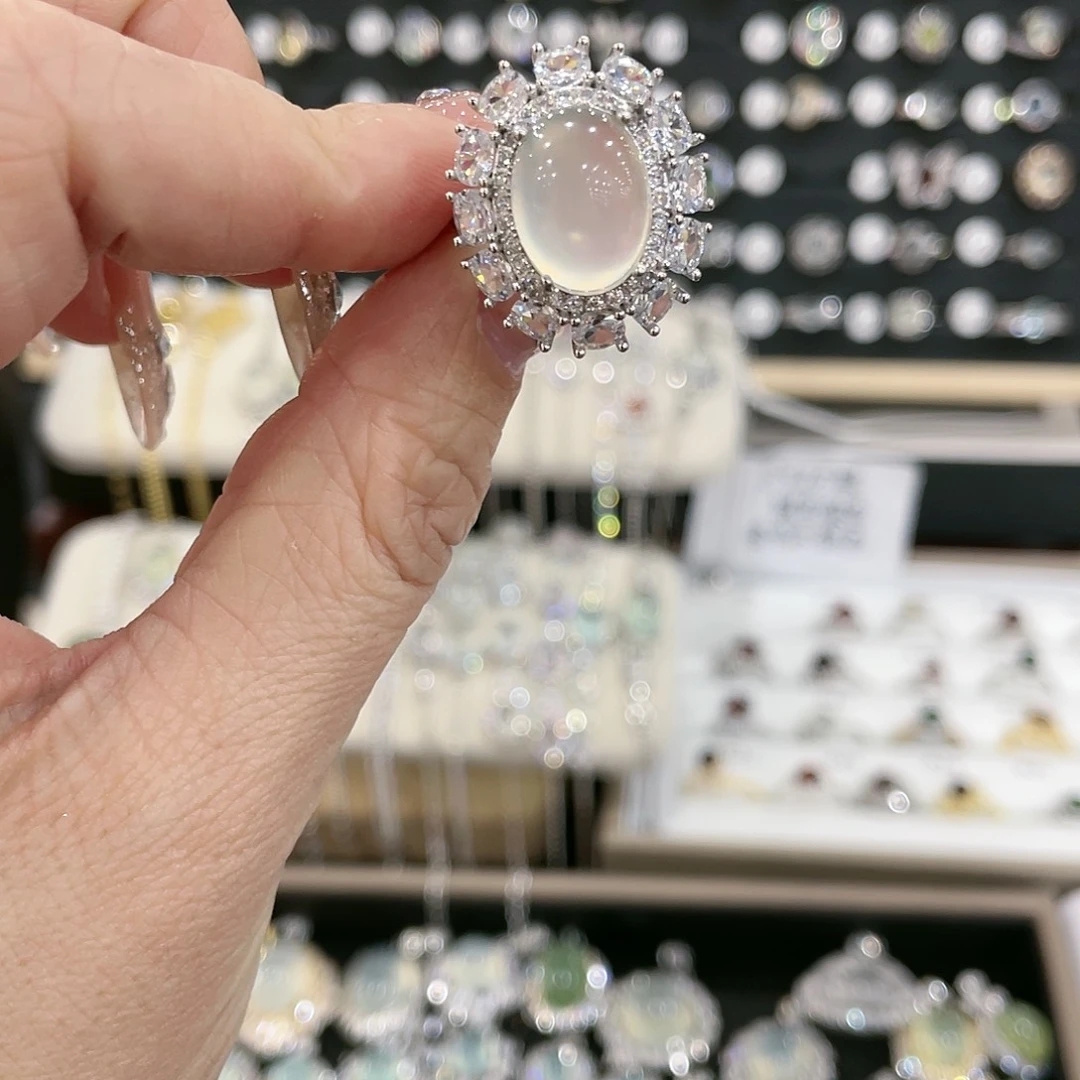 蛇纹石玉戒指银S925镶嵌南*