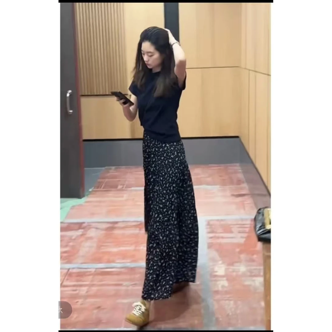 碎花半身裙复古高腰碎花大摆裙套装2025夏季修身圆领短袖t恤穿搭