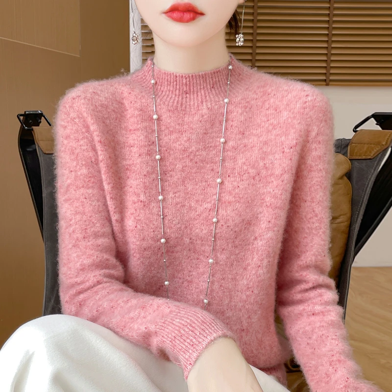 一线成衣七针点子纱半高领100羊毛衫宽松显瘦保暖秋冬毛衣女