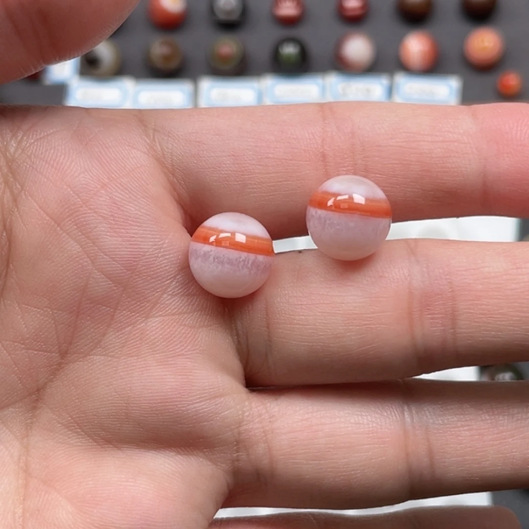 玛瑙/玉髓未镶嵌缠丝玛瑙对珠