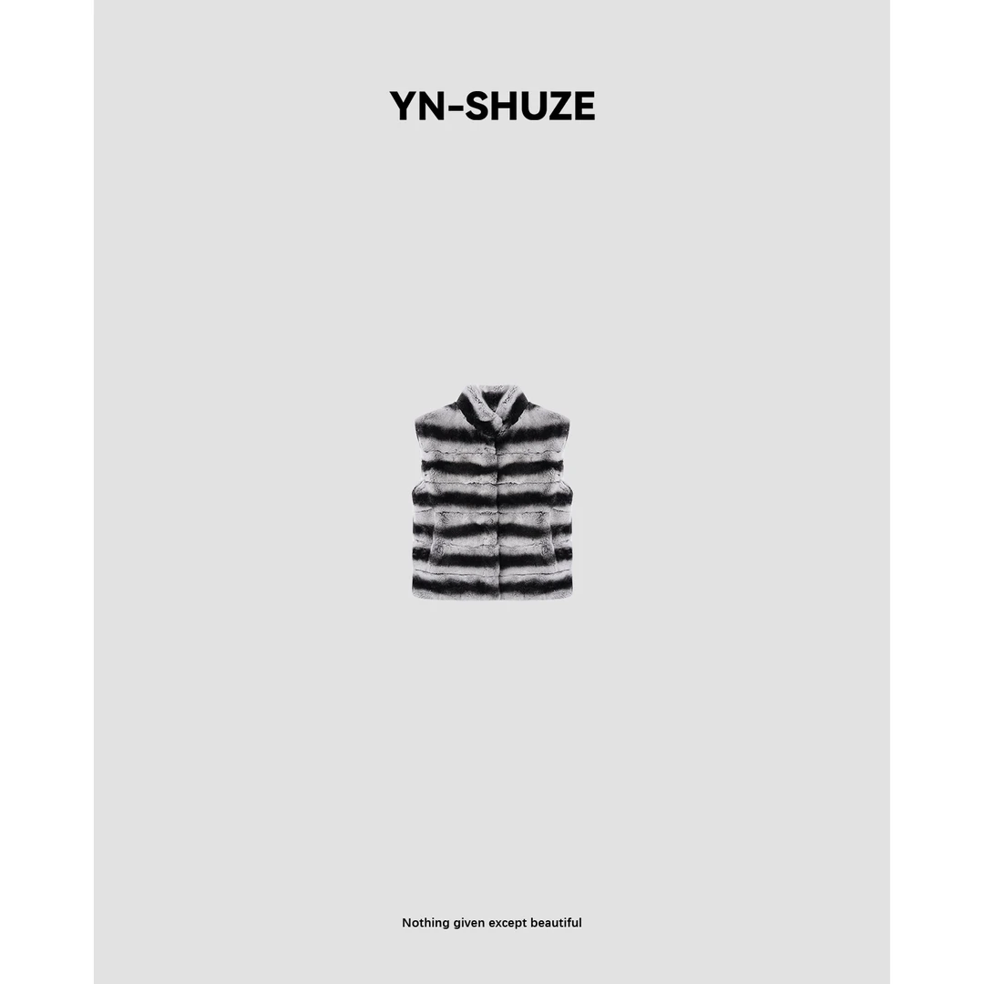 YN-SHUZE【龙猫马甲】秋冬高定高奢系列条纹濑兔毛马甲SZ-YNB-9317