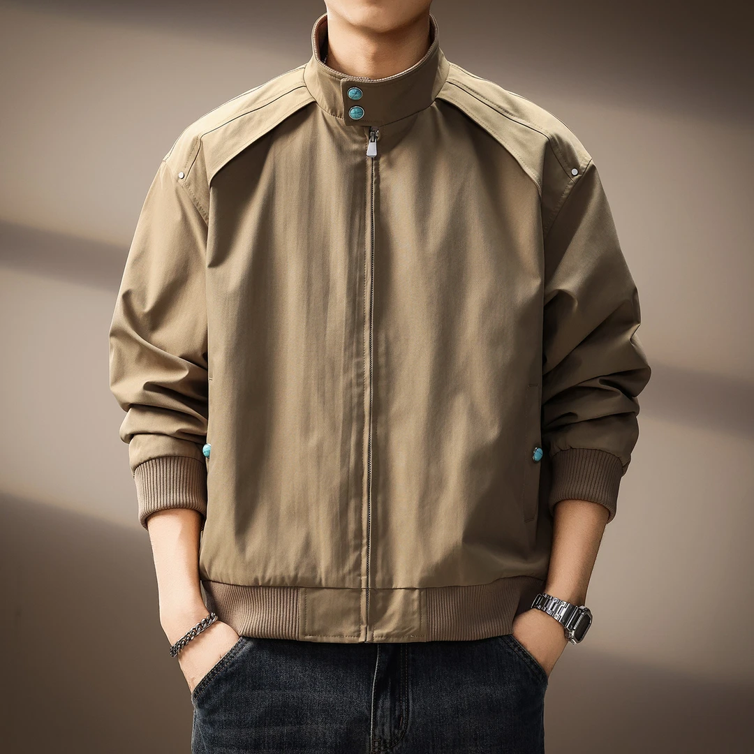 高端美式绿松石廓形立领夹克棒球服男士秋季潮牌休闲短款工装外套