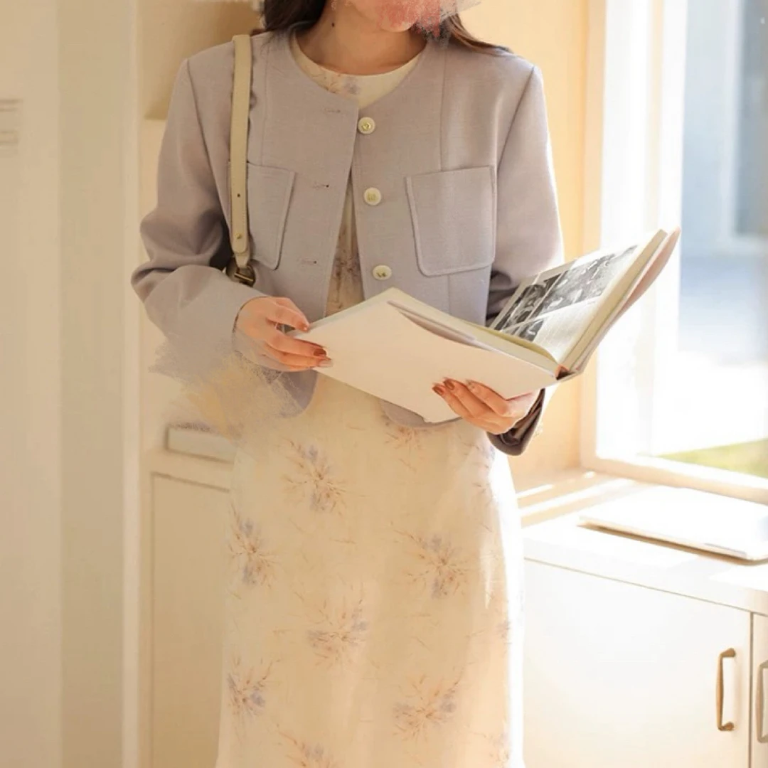 美奈美衣推荐小香风圆领纯色外套短外套