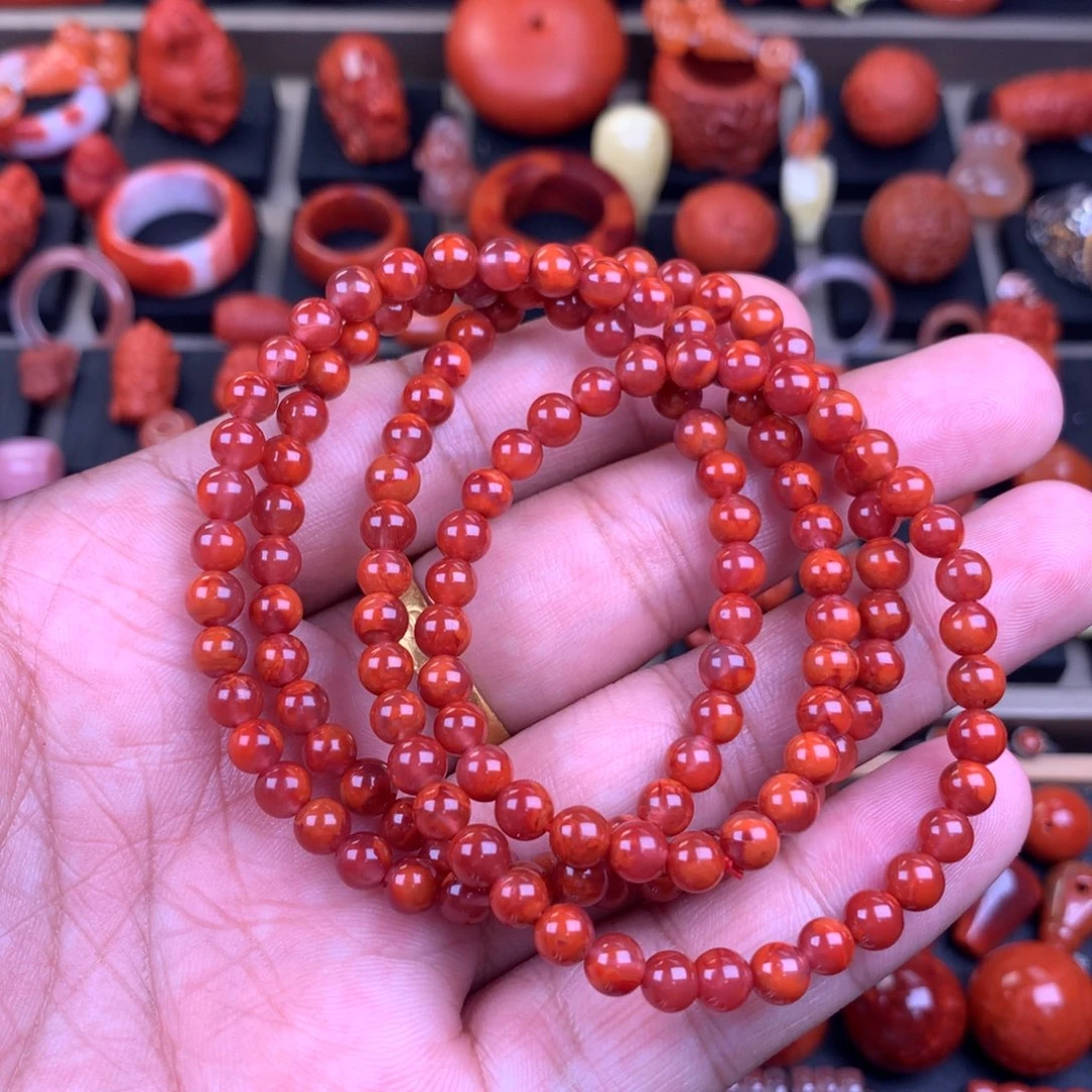 南红玛瑙未镶嵌牛血火焰佛珠5+