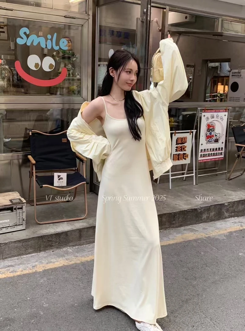 吊带套头长裙连衣裙收腰法式裙子女装设计感轻奢