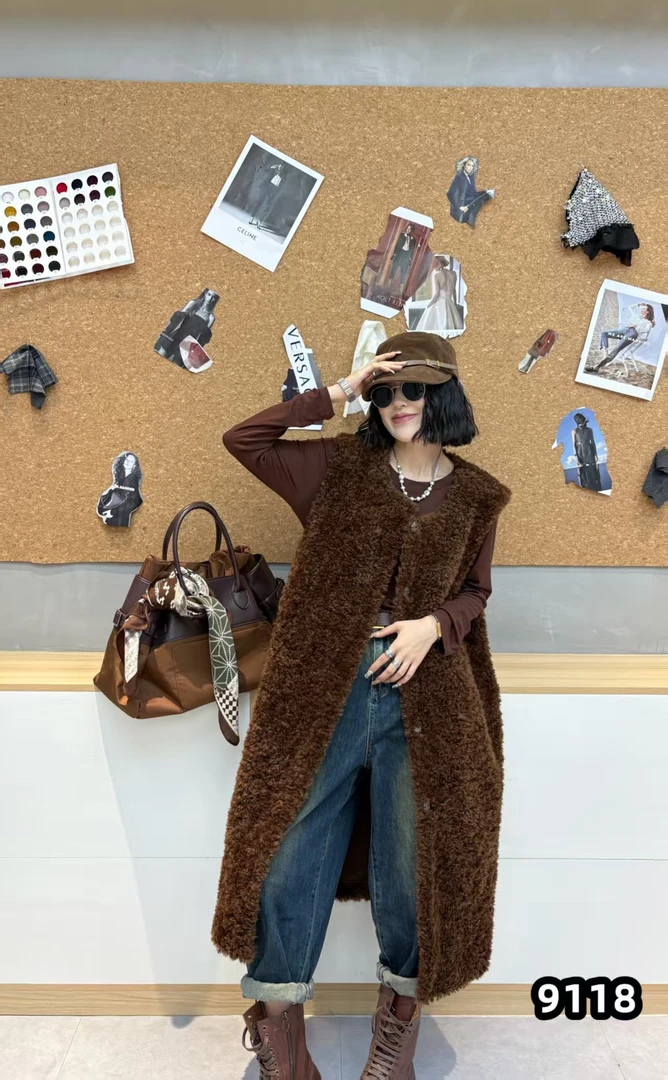 大码女装新款韩版时尚气质高品质打底衫+长款马甲显瘦两件套9118