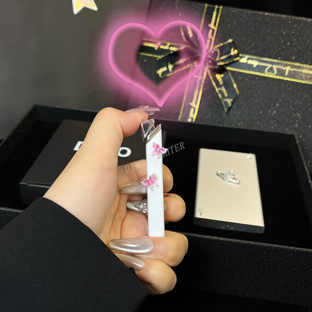 【DIMO】情人节520生日礼物打火机礼盒送女朋友高颜值粉色幻蝶白条